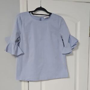 Calvin Klein Light Blue Ruffle Sleeve Blouse